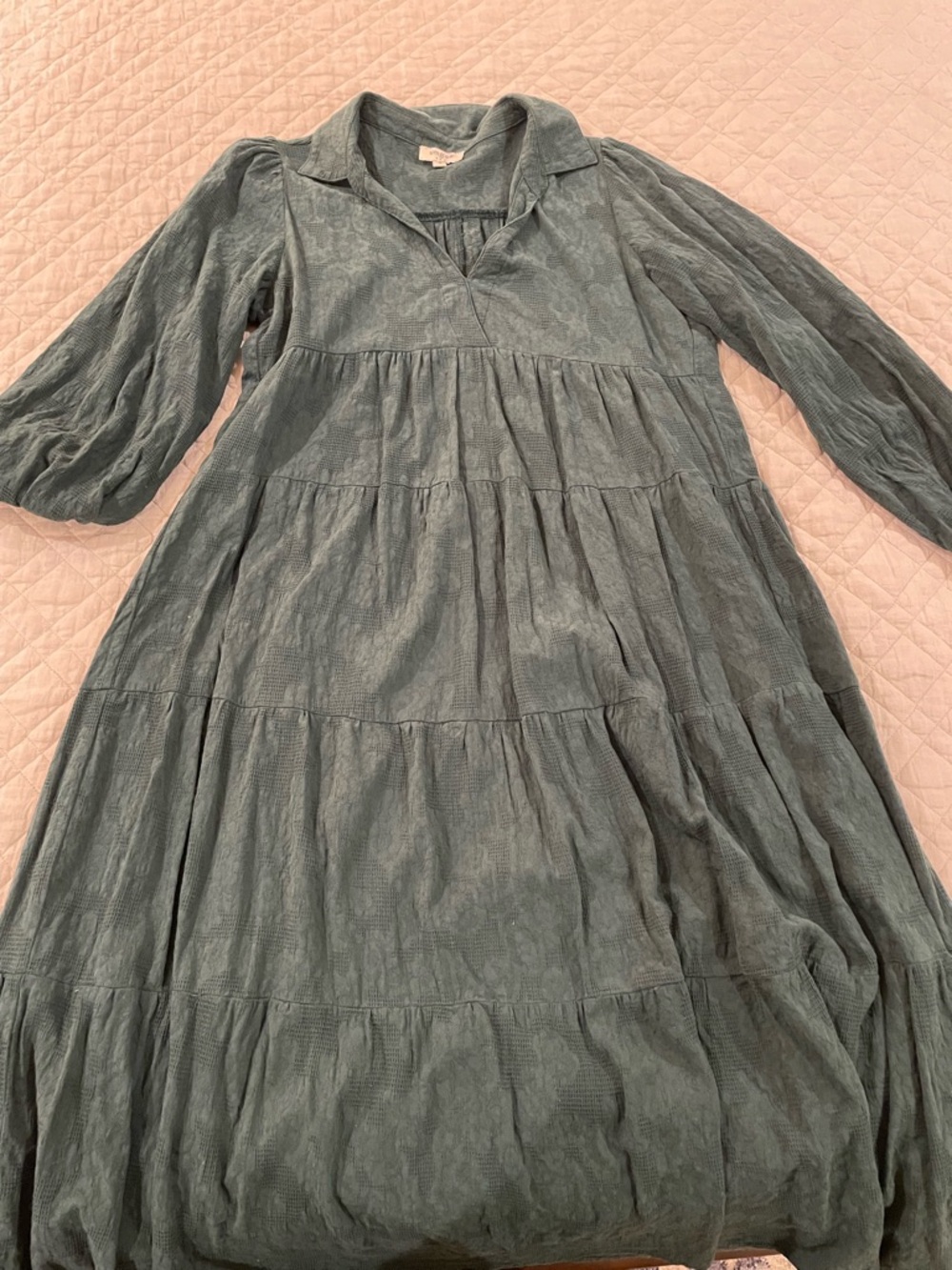 Umgee dark green Tiered Maxi Dress with Collar